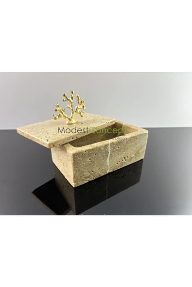 Modestmar Doğal Traverten Mermer Kase, Mermer Takılık, Organizer, Dekoratif Kase - 4