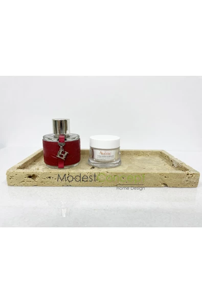 Modestmar Doğal Traverten Mermer Tepsi, Banyo Düzenleyici, Sunum Tabağı, Organizer 15x30cm - 5