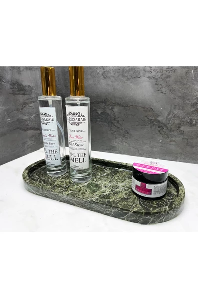 Modestmar Doğal Yeşil Mermer Oval Tepsi, Banyo Düzenleyici, Sunum Tabağı Yeşil - 5