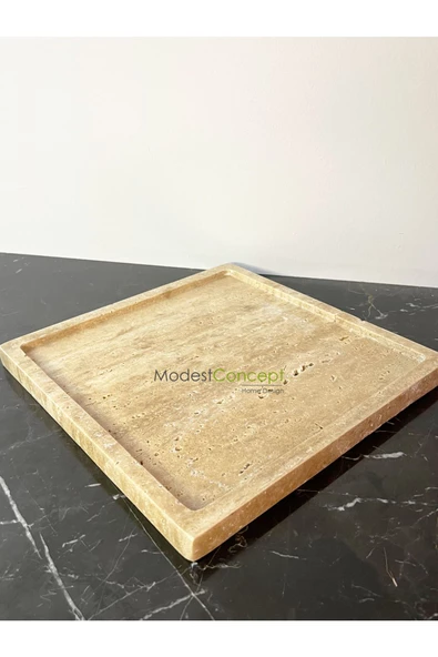 Modestmar Doğal Traverten Tepsi, Banyo Düzenleyici, Sunum Tabağı Kare Organizer - 4