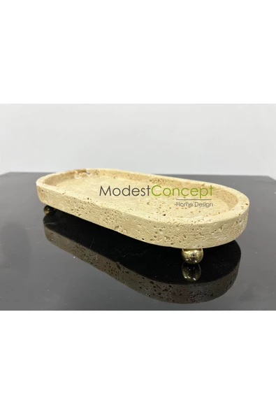 Modestmar Doğal Traverten Mermer Tepsi, Banyo Düzenleyici, Sunum Tabağı Top Ayaklı - 3