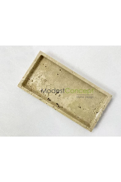Modestmar Doğal Traverten Mermer Tepsi, Banyo Düzenleyici, Sunum Tabağı, Organizer 15x30cm - 2