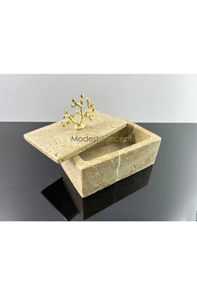 Modestmar Doğal Traverten Mermer Kase, Mermer Takılık, Organizer, Dekoratif Kase - 5