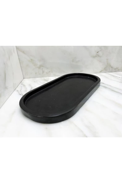 Modestmar Doğal Siyah Mermer Oval Tepsi, Banyo Düzenleyici, Sunum Tabağı Siyah Mermer - 5