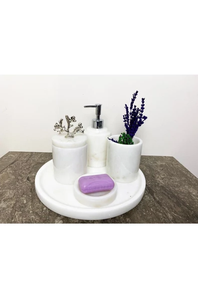 Modestmar Doğal Mermer Banyo Seti Beyaz 5 Li - 4