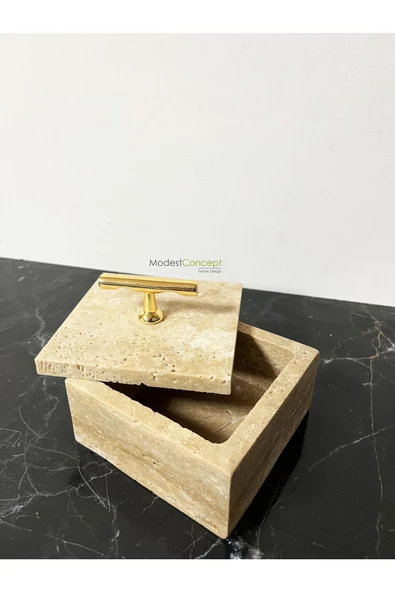 Modestmar Doğal Traverten Mermer Kase, Mermer Takılık, Organizer, Dekoratif Kase, Dekoratif Kutu - 2