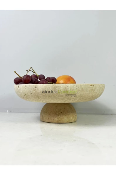 Modestmar Ivory Traverten Ayaklı Kase, Traverten Dekoratif Ayaklı Kase, Traverten Tabak 26cm ürün görseli