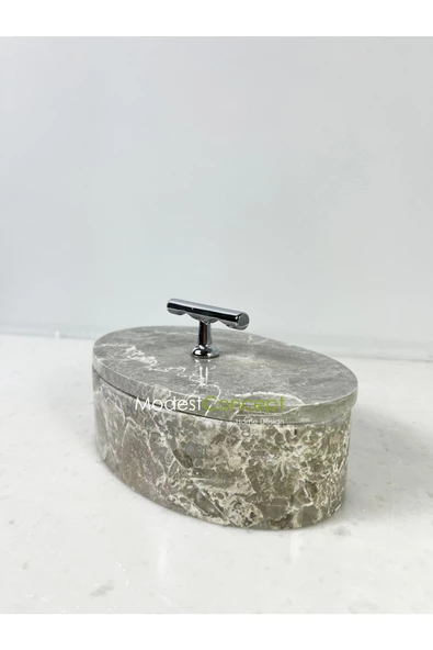 Modestmar Doğal Gri Mermer Kase, Mermer Takı Kutusu,mermer Organizer, Dekoratif Kase, Oval Kase Gümüş T Kulplu - 3