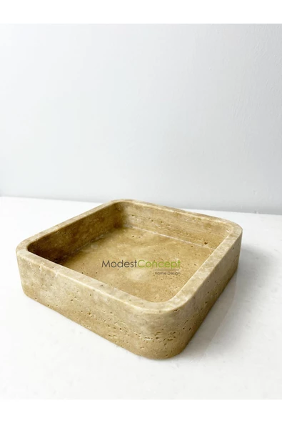 Modestmar Traverten Mermer Kare Kase, Traverten takı kutusu, Düzenleyici Kase - 2