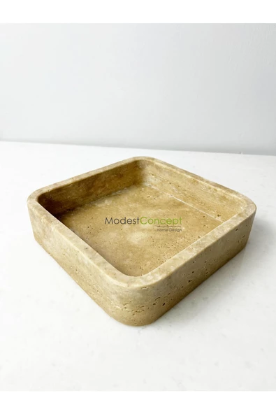 Modestmar Traverten Mermer Kare Kase, Traverten takı kutusu, Düzenleyici Kase - 6