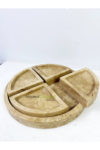 Modestmar Traverten Çerezlik Takım, Traverten Sunum takımı, Mermer Meyvelik - 4