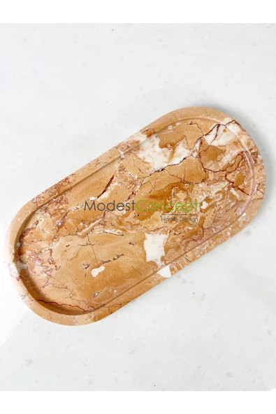 Modestmar Doğal Pembe Mermer Oval Tepsi Pink Rosa - Resim 5
