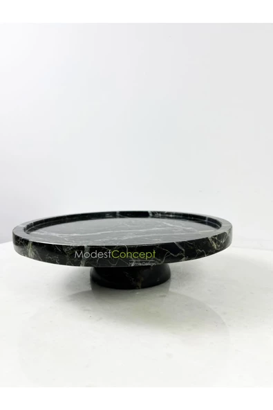 Modestmar Siyah mermer pasta sunum, Mermer Ayaklı Servis Tepsisi - Resim 5