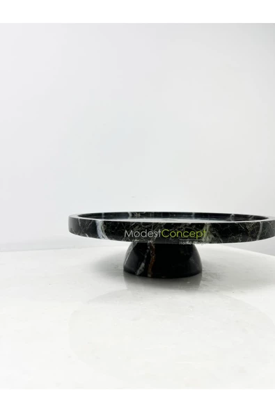 Modestmar Siyah mermer pasta sunum, Mermer Ayaklı Servis Tepsisi - Resim 3
