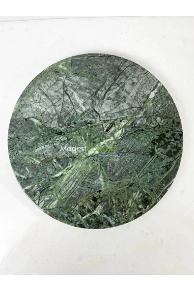 Modestmar Doğal Yeşil Mermer Yuvarlak Tepsi, Mermer Sunum, Mermer Supla, Mermer Masa Üstü 35cm - Resim 3
