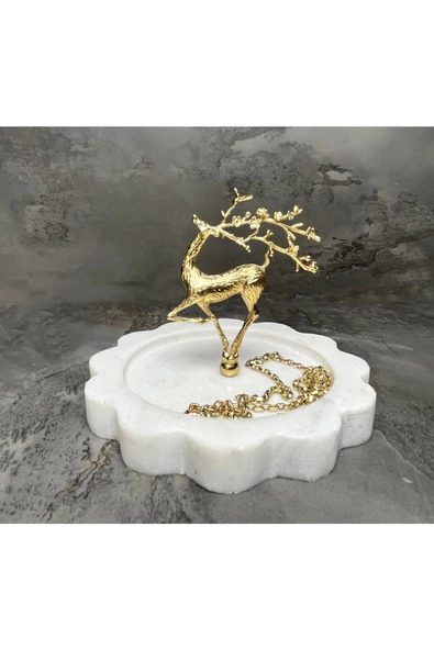 Modestmar Doğal Mermer Takılık Takı Standı, Takı Düzenleyici Gold Objeli Kenar Detaylı - 4