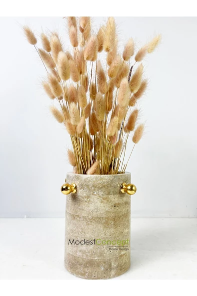 Modestmar Traverten Saksı, Traverten Vazo Gold top detaylı - 2