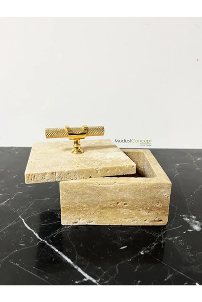 Modestmar Doğal Traverten Mermer Kase, Mermer Takılık, Organizer, Dekoratif Kase, Takı kutusu - 5