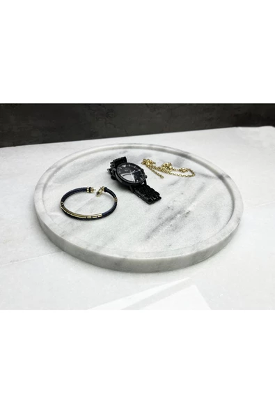 Modestmarluxury Doğal Beyaz Mermer Yuvarlak Tepsi / Sunum Tepsisi 28cm - 5
