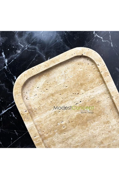 Modestmar Traverten Mermer Tepsi, Traverten Sunum Oval Tepsi ürün görseli
