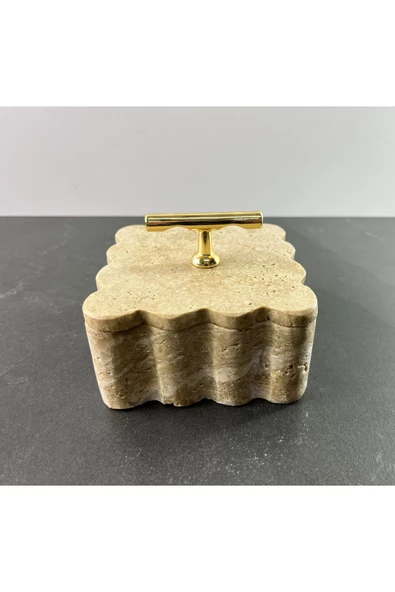 Modestmar Doğal Traverten Mermer Kase, Mermer Takı Kutusu, Mermer Düzenleyici Gold Mercan, Kenar Detaylı - 4