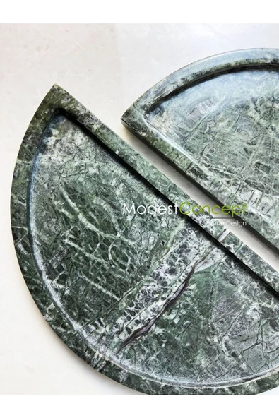 Modestmar Doğal Yeşil Mermer Yuvarlak Tepsi, Verde Guatemala Tepsi 2li - Resim 3