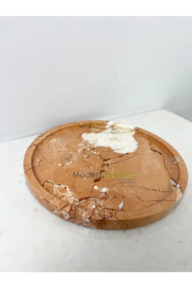 Modestmar Doğal Pembe Mermer Yuvarlak Tepsi 28cm Pink Rosa - Resim 5