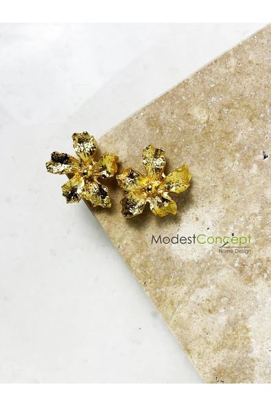 Modestmar Traverten Mermer Sunum Tepsisi 20x30 Gold Çiçek Detaylı Gold Top Ayaklı - 6