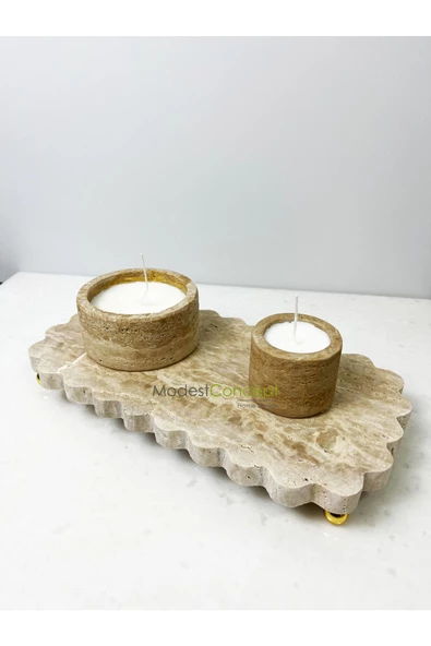 Modestmar Doğal Traverten Mermer Gold Ayaklı Sunumluk, Dekoratif Sunum Kenar Detaylı, Supla - Resim 4