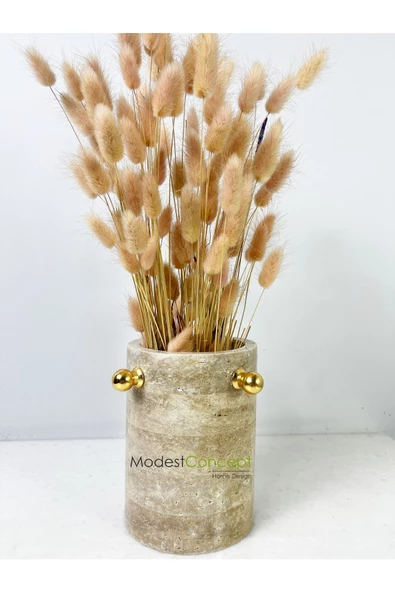 Modestmar Traverten Saksı, Traverten Vazo Gold top detaylı - 3