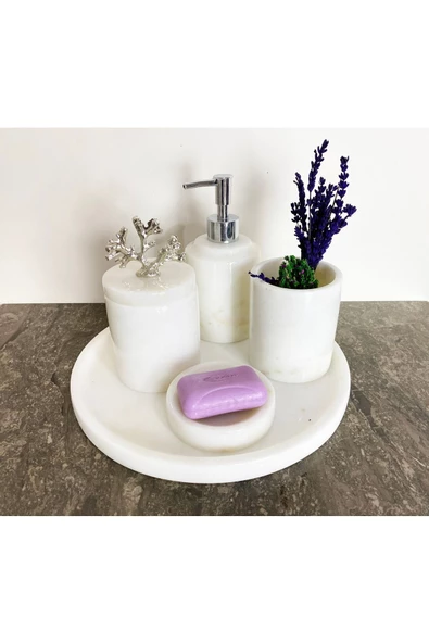 Modestmar Doğal Mermer Banyo Seti Beyaz 5 Li - 3