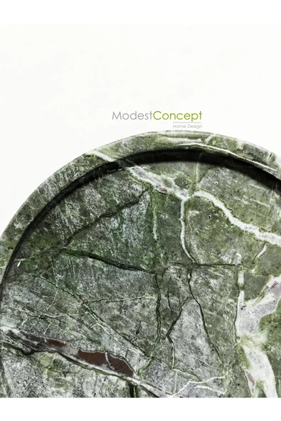Modestmar Doğal Yeşil Mermer Yuvarlak Tepsi, Verde Guatemala Tepsi 28cm - 3
