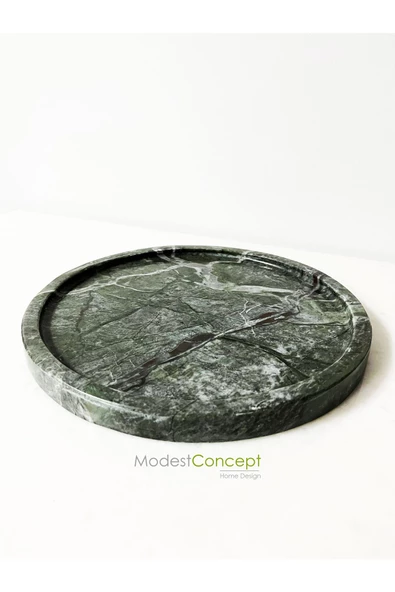 Modestmar Doğal Yeşil Mermer Yuvarlak Tepsi, Verde Guatemala Tepsi 28cm - 5