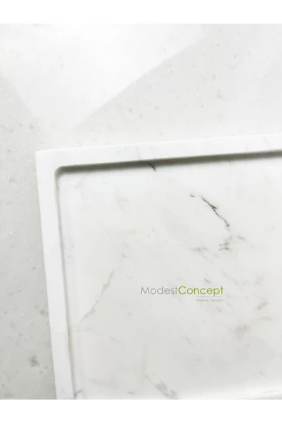 Modestmar Doğal Beyaz Mermer Kare Tepsi , Sunum Tabağı, Düzenleyici Volakas White - Resim 2