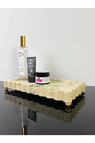 Modestmar Doğal Traverten Kenar Detaylı Sunum Gold Böğürtlen Top Ayaklı - Resim 4