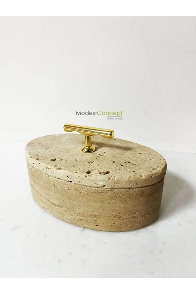Modestmar Doğal Traverten Mermer Kase, Mermer Takı kutusu,Mermer Organizer, Dekoratif Kase, Oval Kase - 5