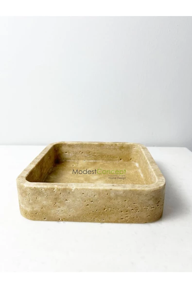 Modestmar Traverten Mermer Kare Kase, Traverten takı kutusu, Düzenleyici Kase - 3