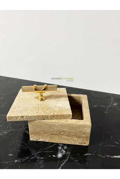 Modestmar Doğal Traverten Mermer Kase, Mermer Takılık, Organizer, Dekoratif Kase, Takı kutusu - 3