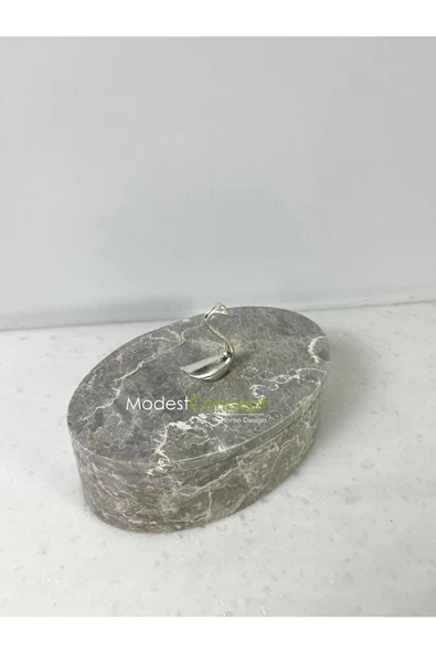 Modestmar Doğal Gri Mermer Kase, Mermer Takı kutusu,Mermer Organizer, Dekoratif Kase, Oval Kase Gümüş Kuğu - 4