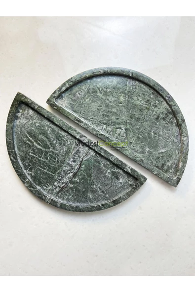 Modestmar Doğal Yeşil Mermer Yuvarlak Tepsi, Verde Guatemala Tepsi 2li - Resim 4