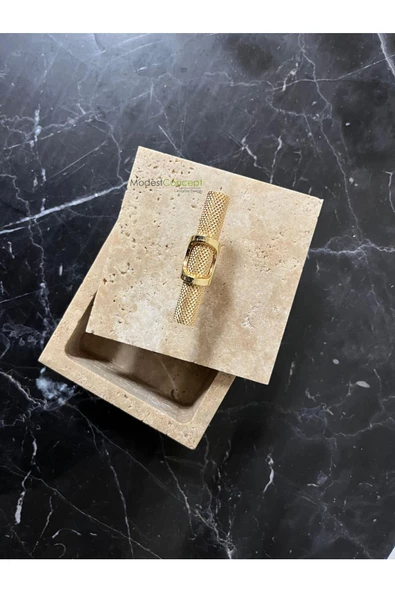 Modestmar Doğal Traverten Mermer Kase, Mermer Takılık, Organizer, Dekoratif Kase, Takı kutusu - 6
