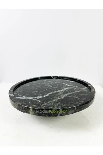 Modestmar Siyah mermer pasta sunum, Mermer Ayaklı Servis Tepsisi - Resim 4