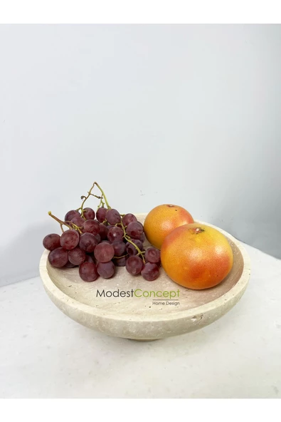 Modestmar Ivory Traverten Ayaklı Kase, Traverten Dekoratif Ayaklı Kase, Traverten Tabak 26cm - Resim 4