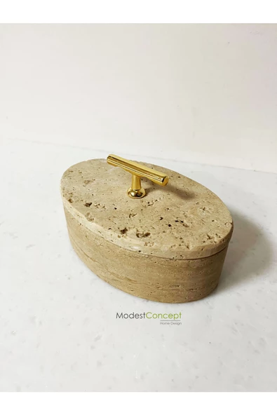 Modestmar Doğal Traverten Mermer Kase, Mermer Takı kutusu,Mermer Organizer, Dekoratif Kase, Oval Kase - 2