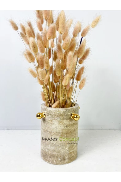 Modestmar Traverten Saksı, Traverten Vazo Gold top detaylı - 4