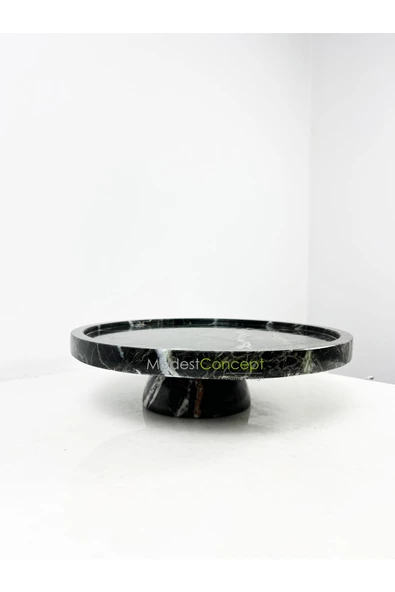 Modestmar Siyah mermer pasta sunum, Mermer Ayaklı Servis Tepsisi ürün görseli