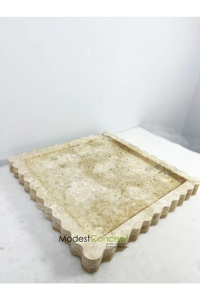 artisimo Traverten Kare Kenar Detaylı Sunum, Servis, Dekoratif Tabak 25cm - 4
