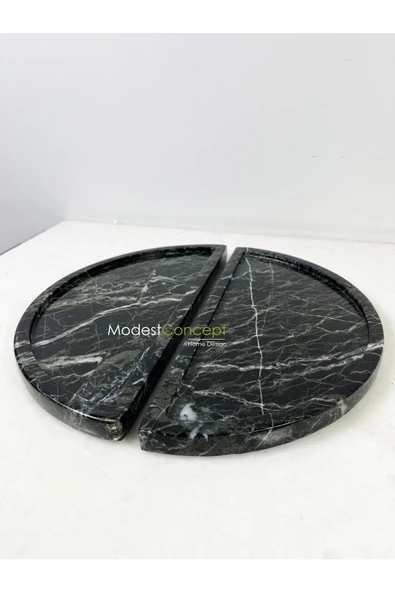 Modestmar Doğal Siyah Mermer Sunum Tabağı, Servis Tabağı Yarım Daire 2 adet - Resim 4