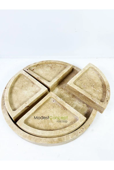Modestmar Traverten Çerezlik Takım, Traverten Sunum takımı, Mermer Meyvelik - 3