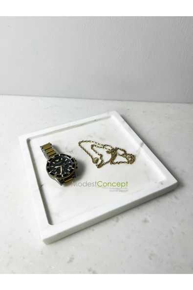 Modestmar Doğal Beyaz Mermer Kare Tepsi , Sunum Tabağı, Düzenleyici Volakas White - Resim 6